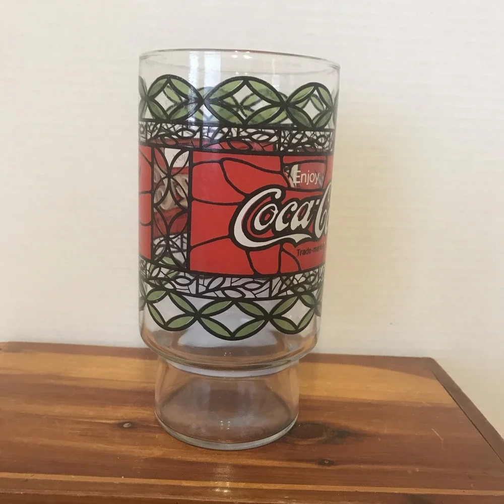 Vintage Coca-Cola Glass‎ Stained Glass Style Footed Collectible Cup